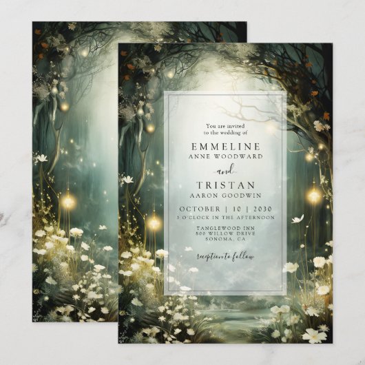 Bezauberter Waldweg von Blume Grüne Hochzeit Einladung (Vorne/Hinten)