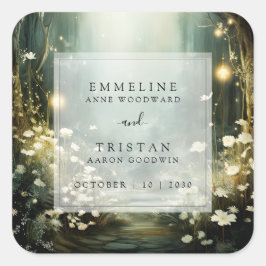 Bezauberter Waldweg von Blume Grüne Hochzeit Quadratischer Aufkleber