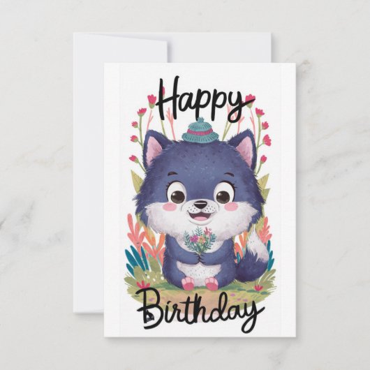 Bezauberter Whimsical Wolf Digital Geburtstag Karte (Vorderseite)