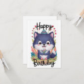 Bezauberter Whimsical Wolf Digital Geburtstag Karte (Vorderseite/Rückseite Beispiel)