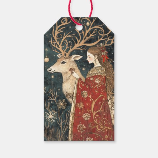 Bezauberter Winter: Der Maiden und der Stag Geschenkanhänger (Vorderseite)