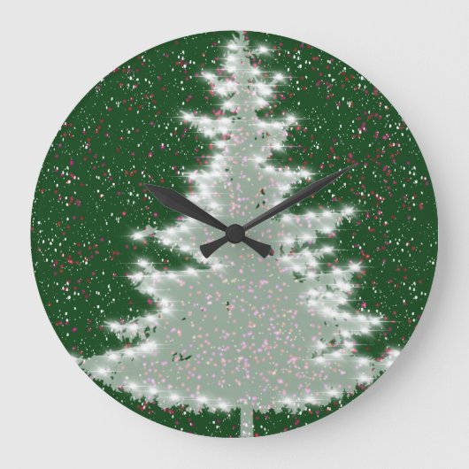 Bezauberter Winterglühen Weihnachtsbaum Große Wanduhr (Vorderseite)