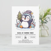 Bezauberter Winterpinguin Digitaler Geburtstag Einladung (Stehend Vorderseite)