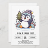 Bezauberter Winterpinguin Digitaler Geburtstag Einladung (Vorne/Hinten)