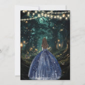 Bezaubertes blaues Kleid der Waldnacht Quinceañera Einladung (Rückseite)