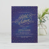 Bezaubertes Blue & Gold Stars 16 . Geburtstag Part Einladung (Stehend Vorderseite)