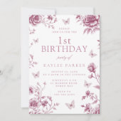 Bezaubertes Blush Dusty Rose 1. Geburtstag Party Einladung (Vorderseite)