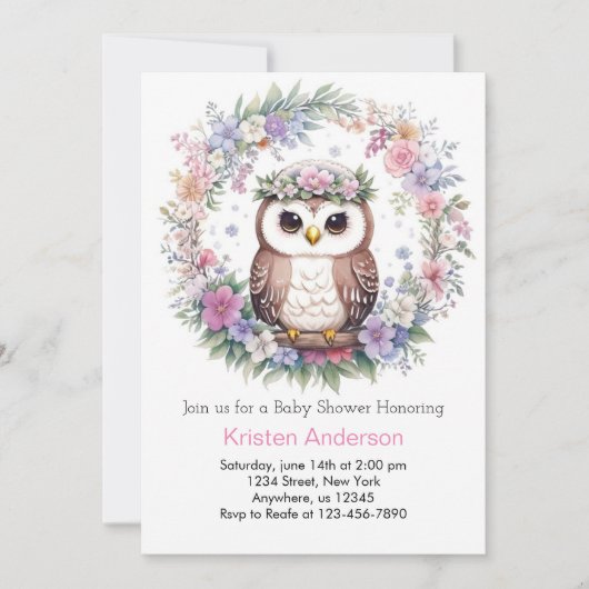 Bezaubertes Eule Woods: Girl Baby Shower Einladung (Vorderseite)