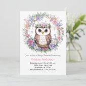 Bezaubertes Eule Woods: Girl Baby Shower Einladung (Stehend Vorderseite)