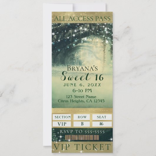 Bezaubertes Forest Green Blue Lights Sweet 16 Tick Einladung (Vorderseite)