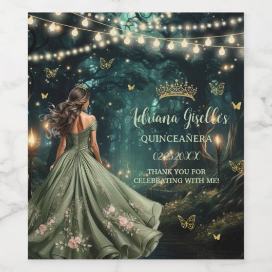 Bezaubertes Forest Sage Grünes Kleid Quinceañera 1 Weinetikett (Einzelnes Label)