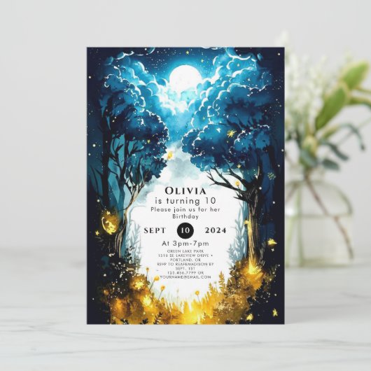 Bezaubertes Kinderwald zum Geburtstag Einladung (Stehend Vorderseite)