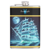 Bezaubertes Piratenschiff unter glühendem Mond Flachmann (Vorderseite)