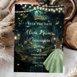 Bezaubertes Waldmagen Grünes Kleid Quinceañera 16 Save The Date