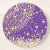 Bezauberung Mandalas mit Gold Stars auf Lila Getränkeuntersetzer (Vorne)