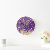 Bezauberung Mandalas mit Gold Stars auf Lila Runde Wanduhr (Zuhause)