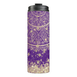 Bezauberung Mandalas mit Gold Stars auf Lila Thermosbecher