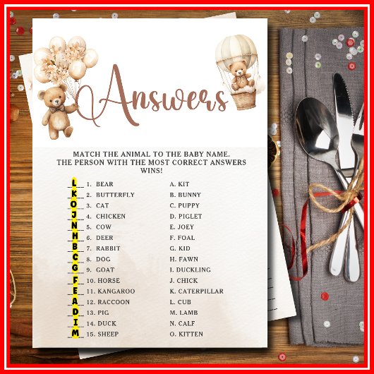 BEZEICHNEN SIE DEN BABY TIERES Baby Showgame Niedl Einladung