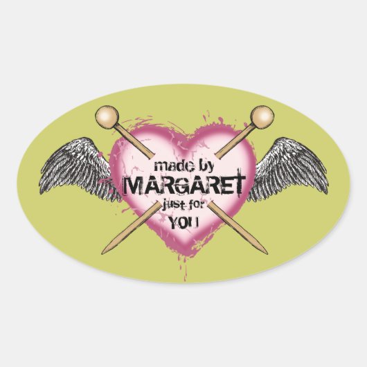 Bezeichnete Farbstricknadeln für Herzflügel Ovaler Aufkleber (Vorderseite)