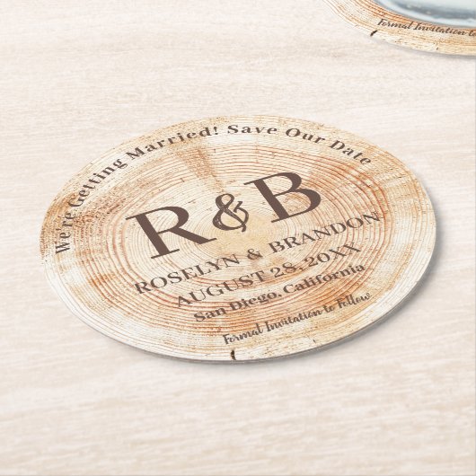 Bezeichnung der holzrustikalen Hochzeitmonogramm S Runder Pappuntersetzer (Angewinkelt)