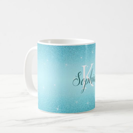 Bezeichnung des Blauen Sparkels Monogramm-Glitzer Kaffeetasse (Vorderseite Links)