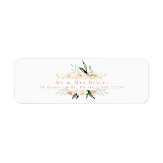 Bezeichnung für Aquarellpfirsiche und grüne Blumen (Vorne)