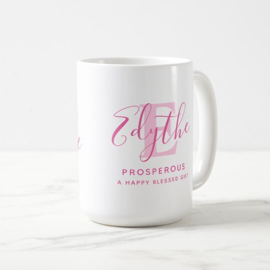 Bezeichnung für den Text in Monogramm rosa Text Kaffeetasse (VorderseiteRechts)