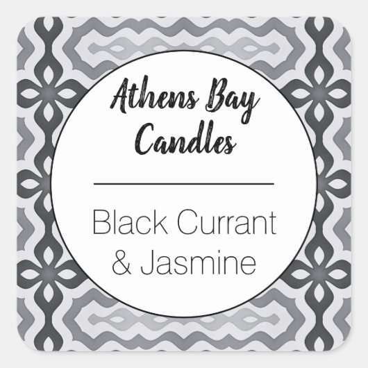 Bezeichnung für ein geometrisches, schwarzes und w quadratischer aufkleber (Vorderseite)