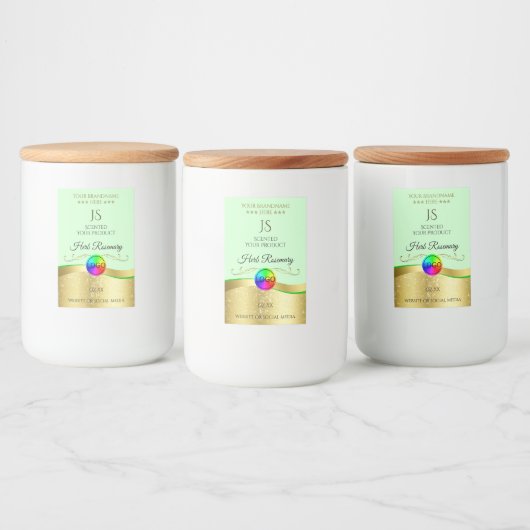 Bezeichnung für ein Monogramm-Logo mit hellgrünem  Lebensmitteletikett (Flaschen)