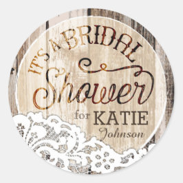 Bezeichnung für rustikales Brautparty aus Holz und Runder Aufkleber