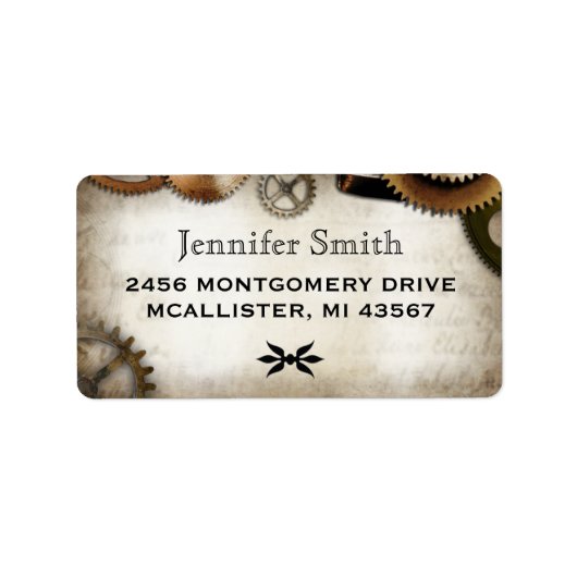 Bezeichnung für Steampunk-Gears-Skriptadressen Adressaufkleber (Vorne)