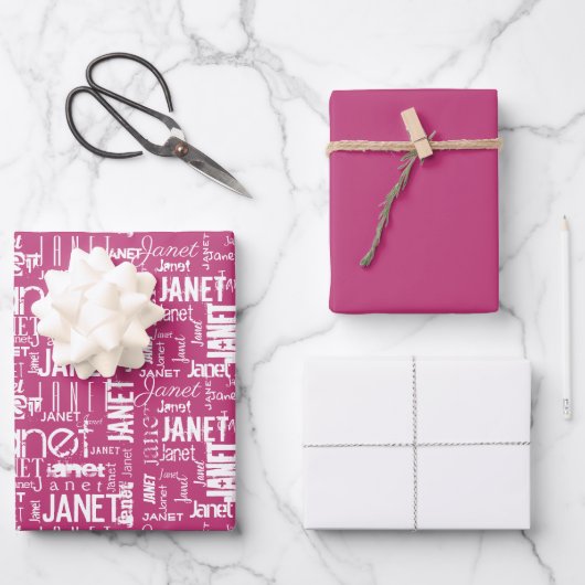 Bezeichnung Typografie Pink White Word Cloud Geschenkpapier Set (Vorderseite)