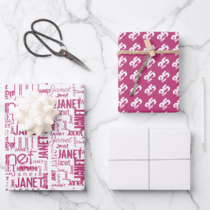 Bezeichnung Typografie Pink White Word Cloud Wrapp Geschenkpapier Set