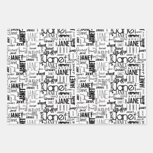 Bezeichnung Typografie Schwarz-weiß Word Cloud Geschenkpapier Set (Vorderseite)