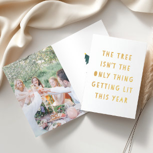 Beziehen Sie Lit Gold Foil Funny Christmas Foto Folienkarte