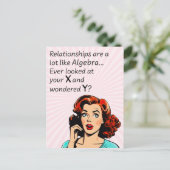Beziehungen sind wie Algebra Funny Quip Postkarte (Stehend Vorderseite)