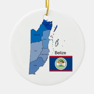 Bezirks-Karte von Belize mit Flagge Keramikornament