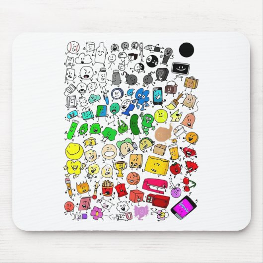 BFDI: Unbelebte Unsicherheit Alle Zeichen Mousepad (Vorne)