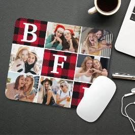 BFF Best Friends Red Plaid Keepsake Pictures Mousepad