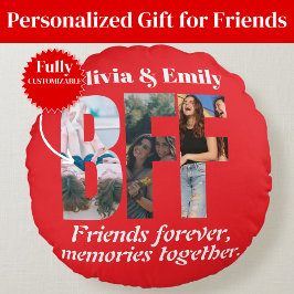 BFF Photo Collage Round Pillow – Gift for Friend Rundes Kissen