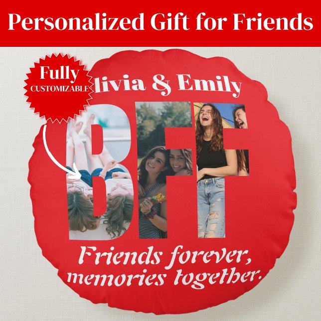 BFF Photo Collage Round Pillow – Gift for Friend Rundes Kissen (BFF Photo Collage Round Pillow – Gift for Friend)