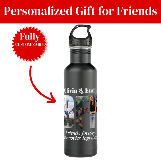 BFF Photo Collage Water Bottle – Gift for Friend Edelstahlflasche