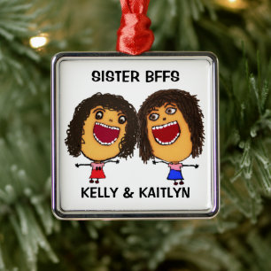 BFFs ODER SCHWESTERN Braunhaarige Cartoon INDIVIDU Ornament Aus Metall