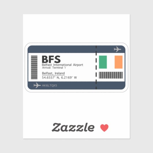 BFS Belfast Boarding Pass - Airport Ticket Aufkleber (Blatt)