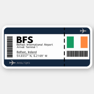 BFS Belfast Boarding Pass - Airport Ticket Aufkleber