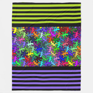 BG Stripes Muster schwarz + Geckos mosaik Fleecedecke
