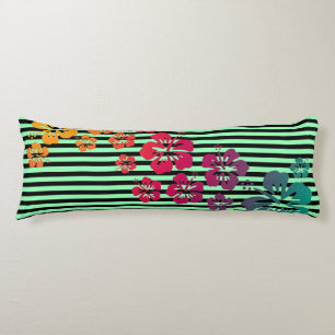 BG Stripes Muster Schwarz + Hibiskus Blüten Seitenschläferkissen