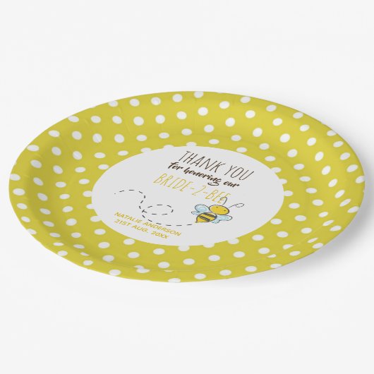 BH 2 BEE Niedlich Gelbes Punkt Brautparty Pappteller (Schrägansicht)