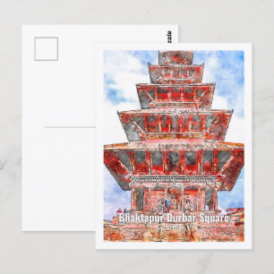 Bhaktapur Durbar Nepal Berühmte Reise Wasserfarbe Postkarte