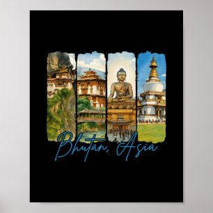 Bhutan Asien Reise Trip Brushstroke Souvenir Va Poster